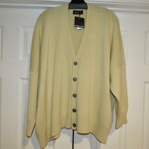 NWT ESKANDAR $1975 100% cashmere button front V neck Cardigan SWEATER OS yellow